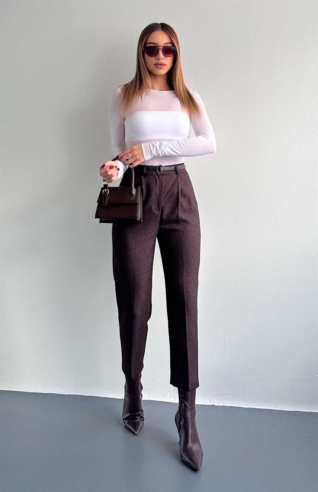 Kemerli Havuç Pantolon KOYU KAHVE