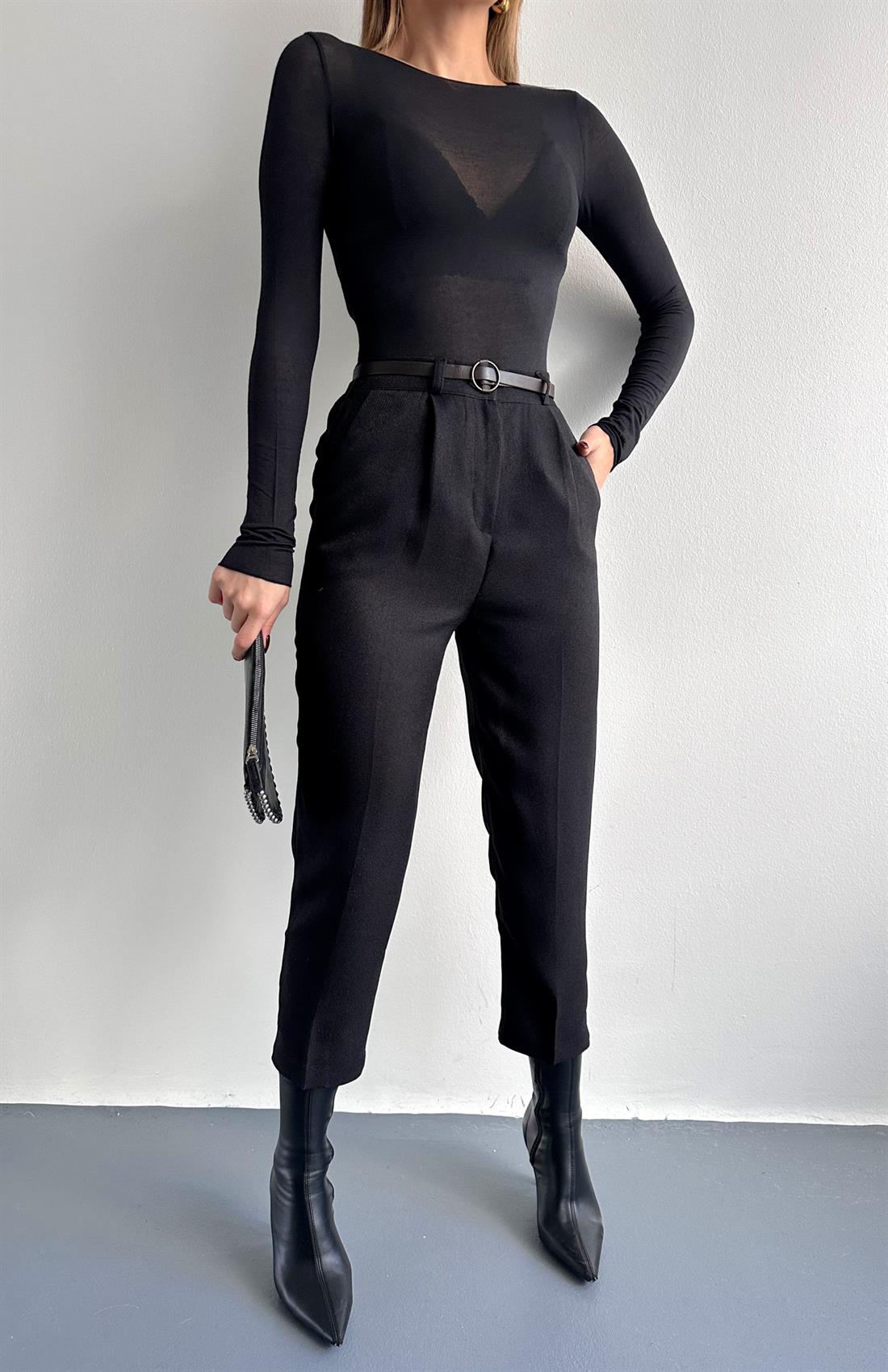 Kemerli Havuç Pantolon SİYAH