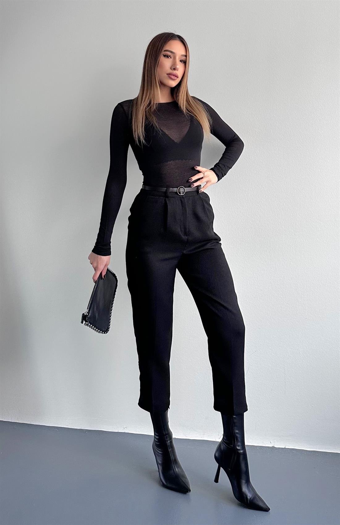 Kemerli Havuç Pantolon SİYAH