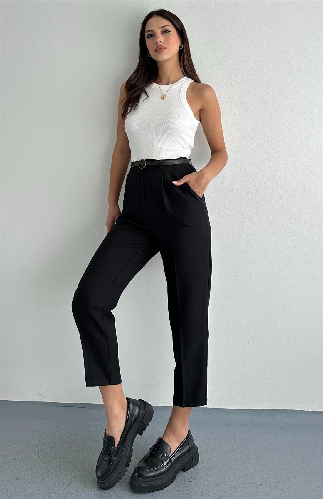Kemerli Havuç Pantolon SİYAH
