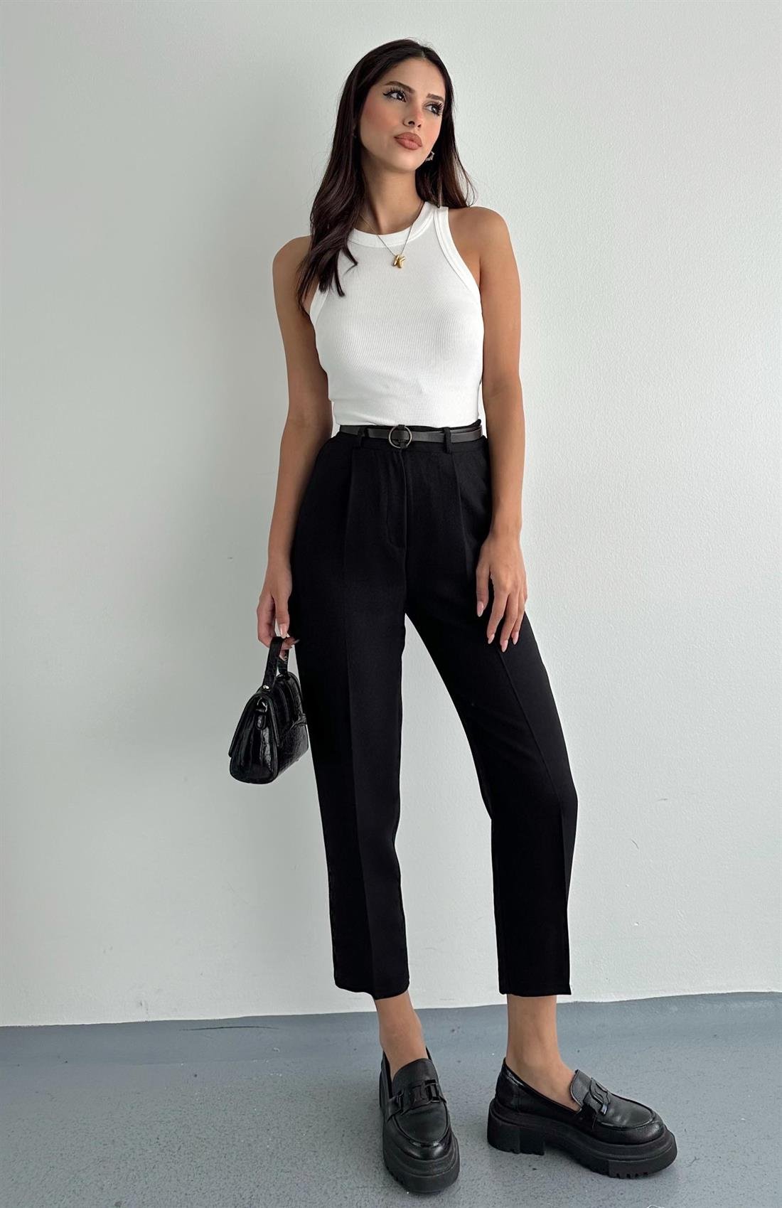 Kemerli Havuç Pantolon SİYAH