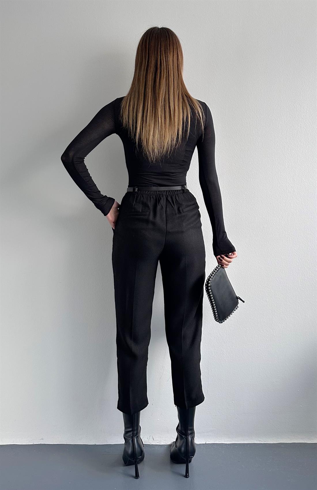 Kemerli Havuç Pantolon SİYAH