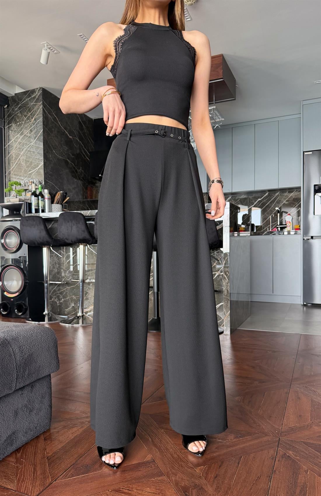 Kemerli Pantolon SİYAH
