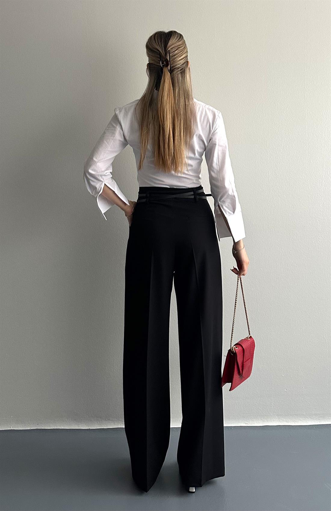 Kemerli Yüksek Bel Pantolon SİYAH