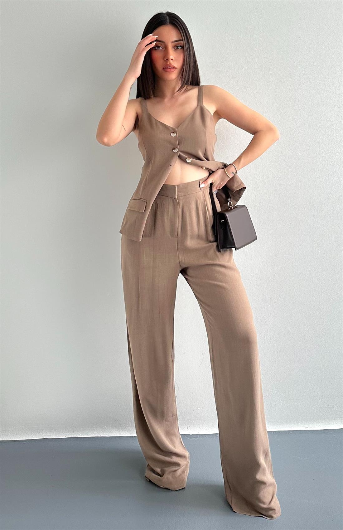 Keten Plazzo Pantolon KAHVERENGİ