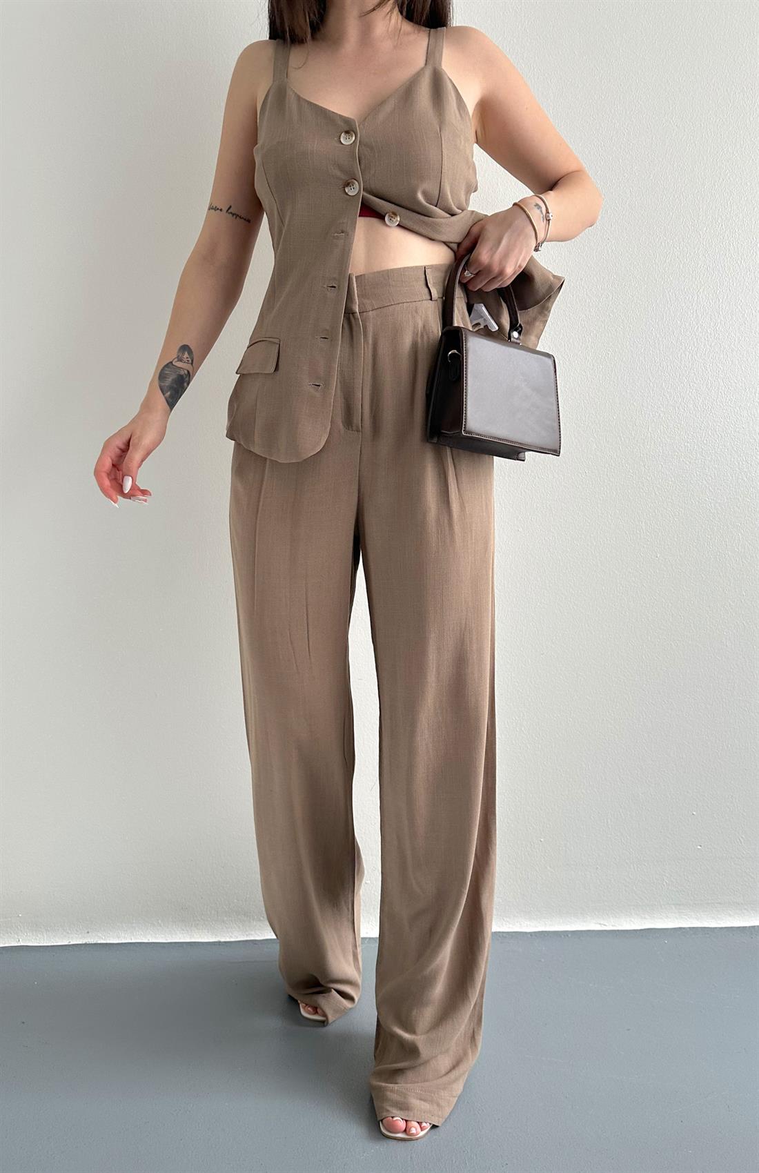 Keten Plazzo Pantolon KAHVERENGİ