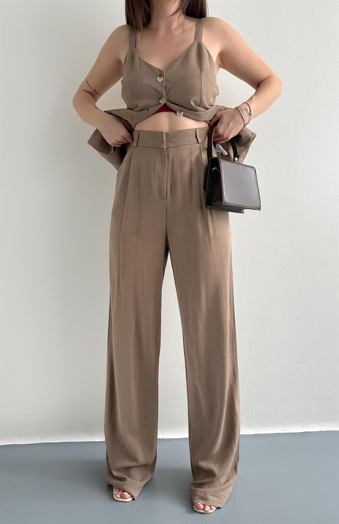 Keten Plazzo Pantolon KAHVERENGİ