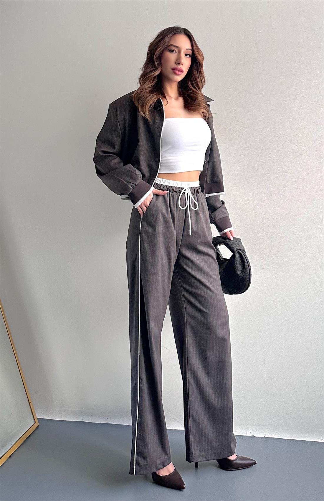 Kontrast Detaylı Pantolon KAHVERENGİ