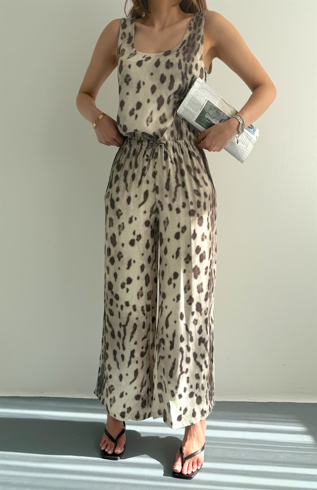 Leopar Desen Pantolon BEJ