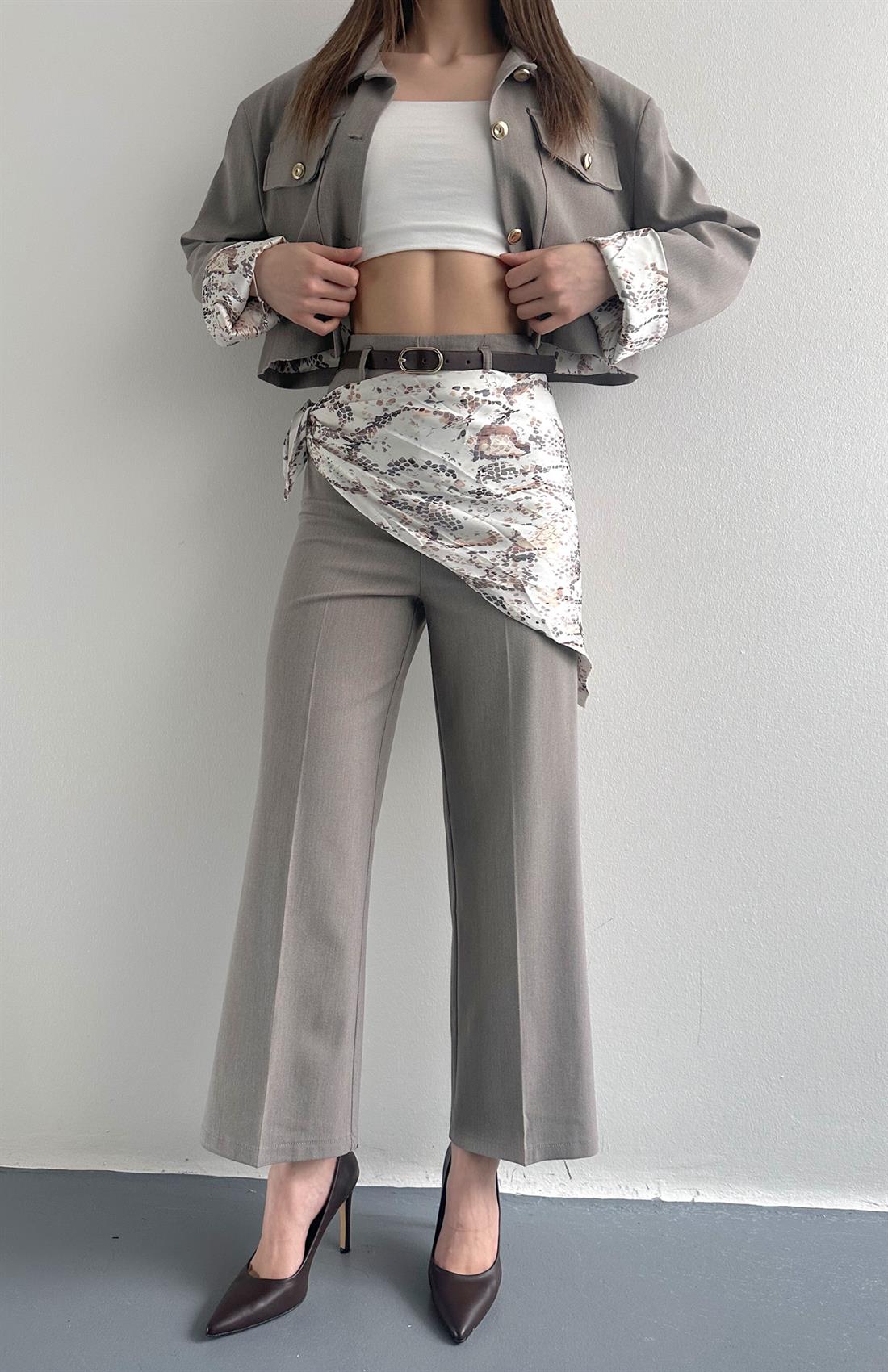 Şal Detaylı Pantolon GRİ