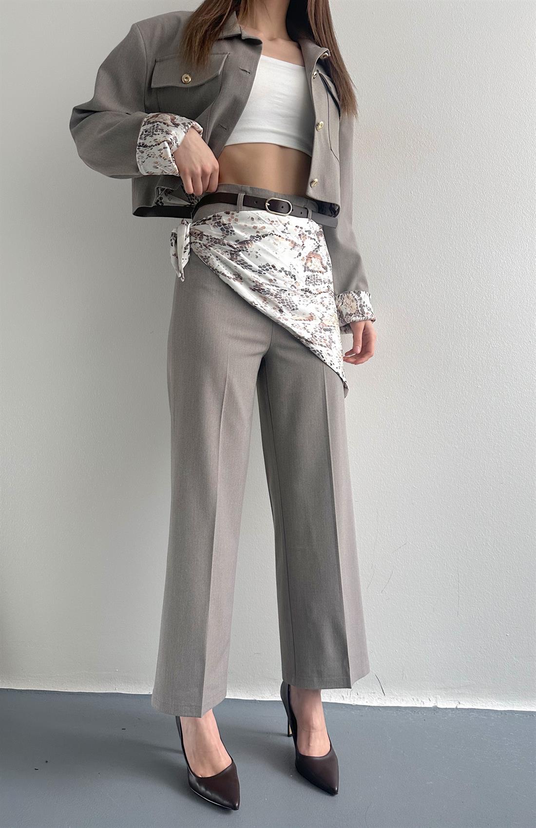 Şal Detaylı Pantolon GRİ