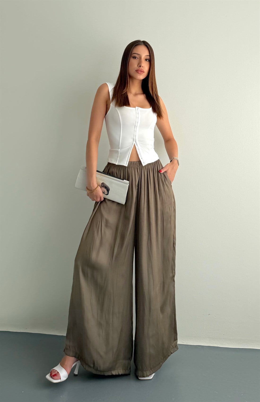 Saten Bol Pantolon HAKİ