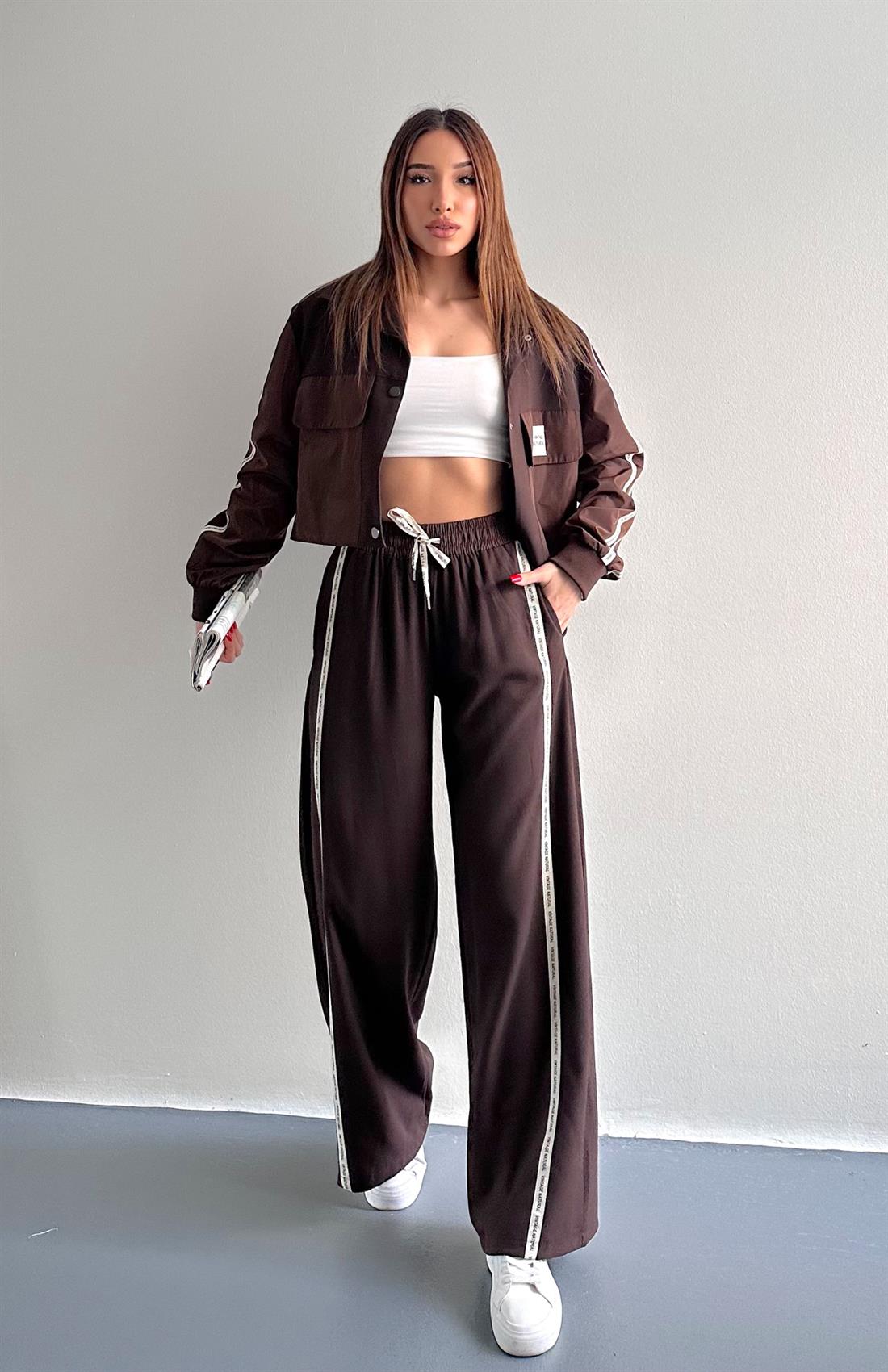 Şerit Detaylı Pantolon KAHVERENGİ