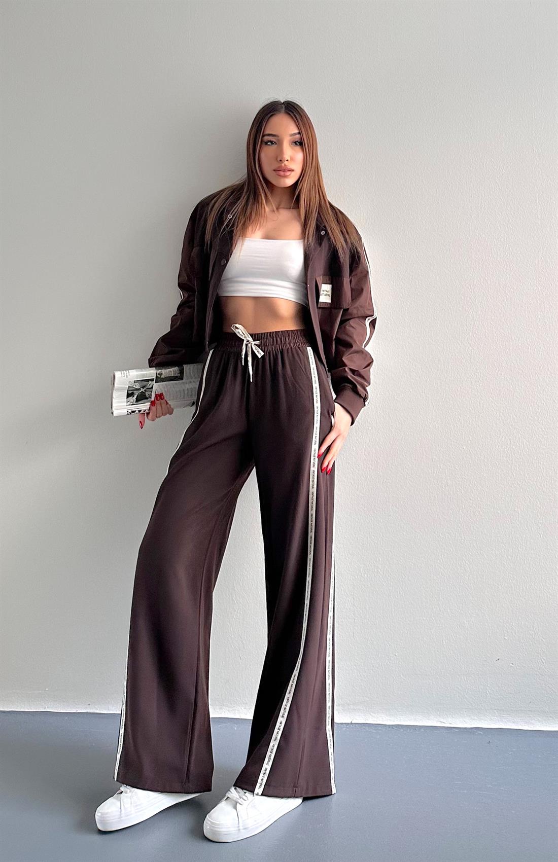 Şerit Detaylı Pantolon KAHVERENGİ