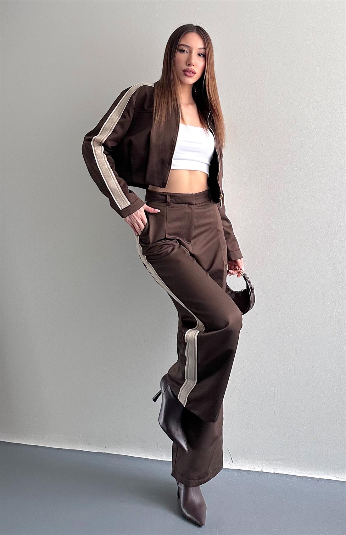 Şerit Detaylı Pantolon KAHVERENGİ