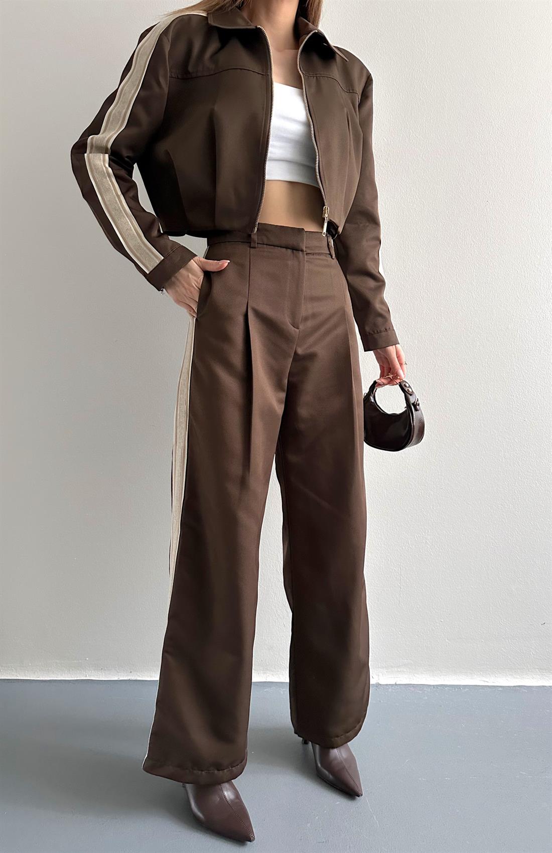 Şerit Detaylı Pantolon KAHVERENGİ