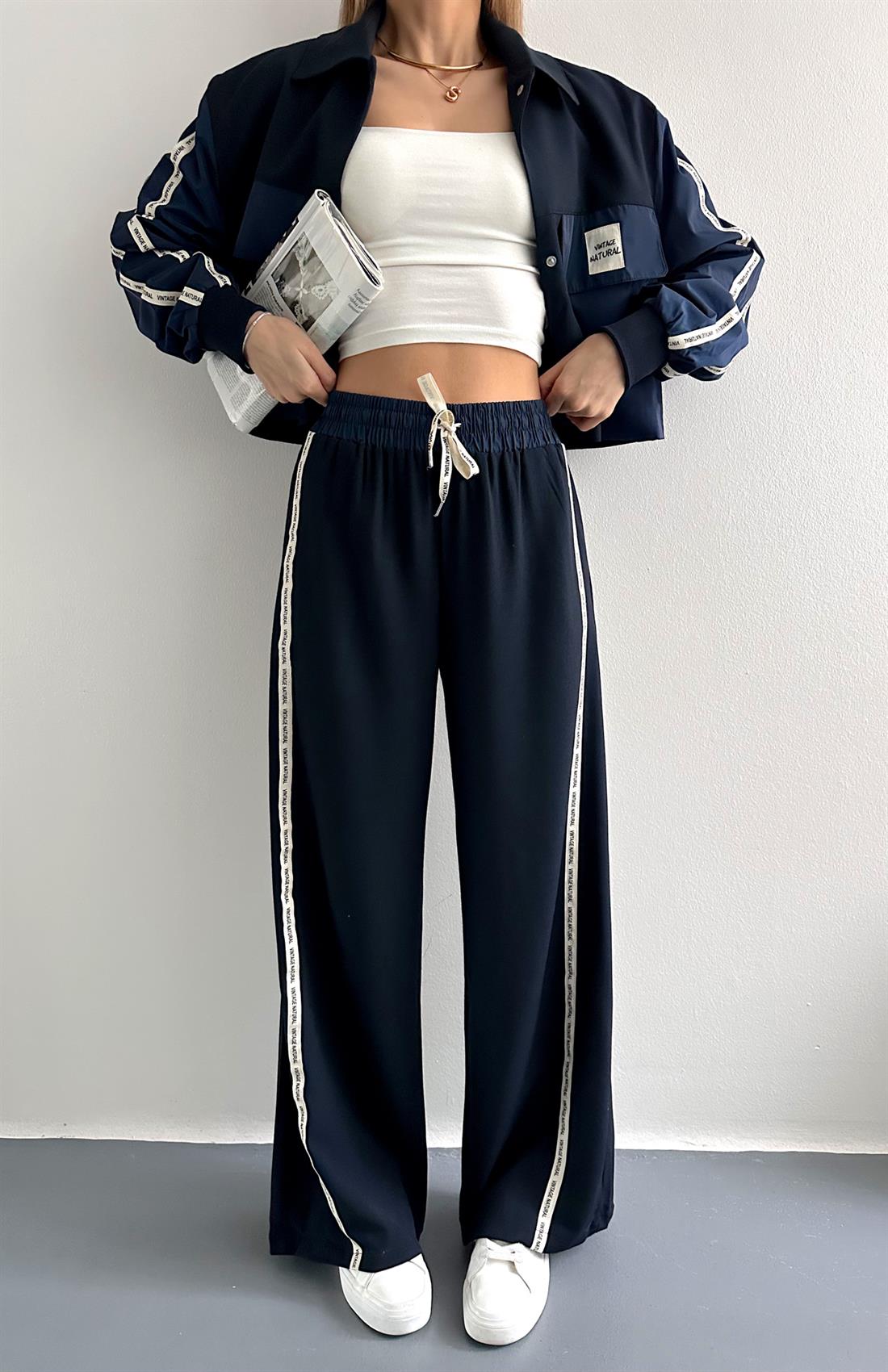 Şerit Detaylı Pantolon LACİVERT