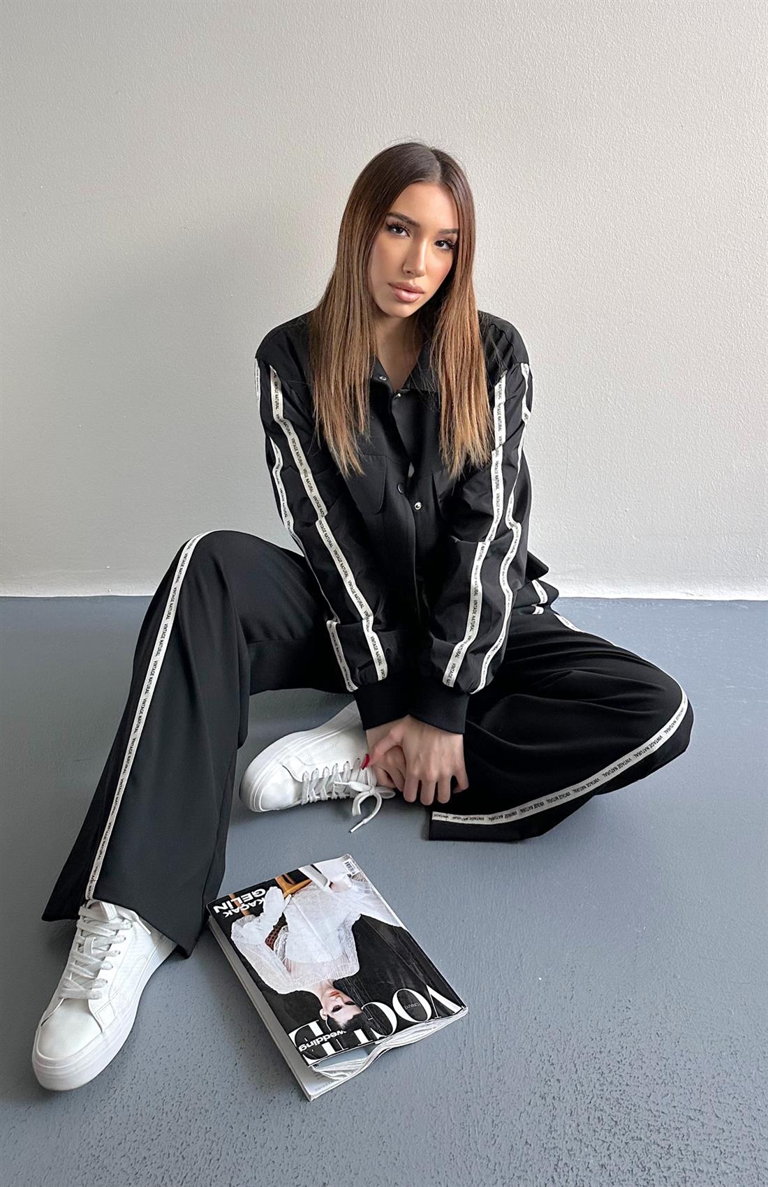 Şerit Detaylı Pantolon SİYAH