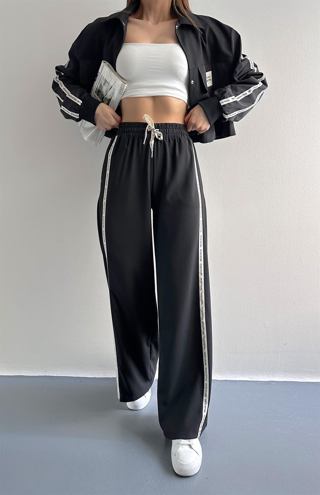 Şerit Detaylı Pantolon SİYAH