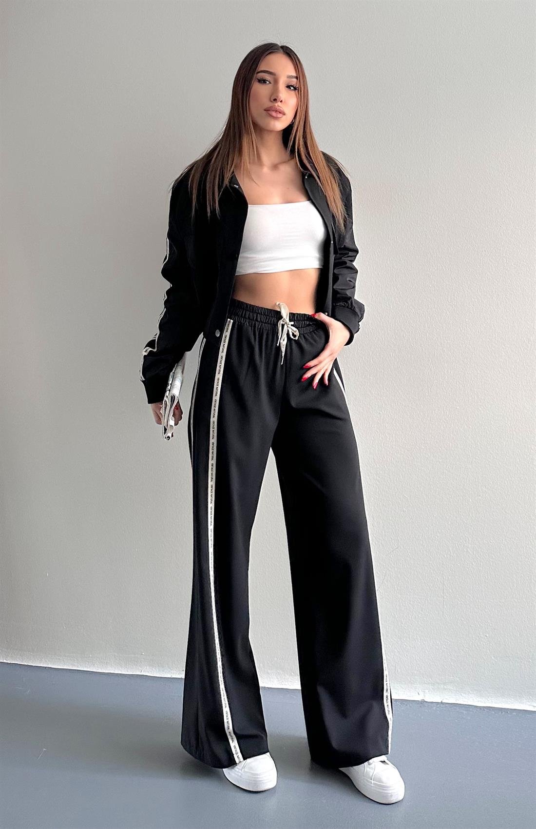 Şerit Detaylı Pantolon SİYAH