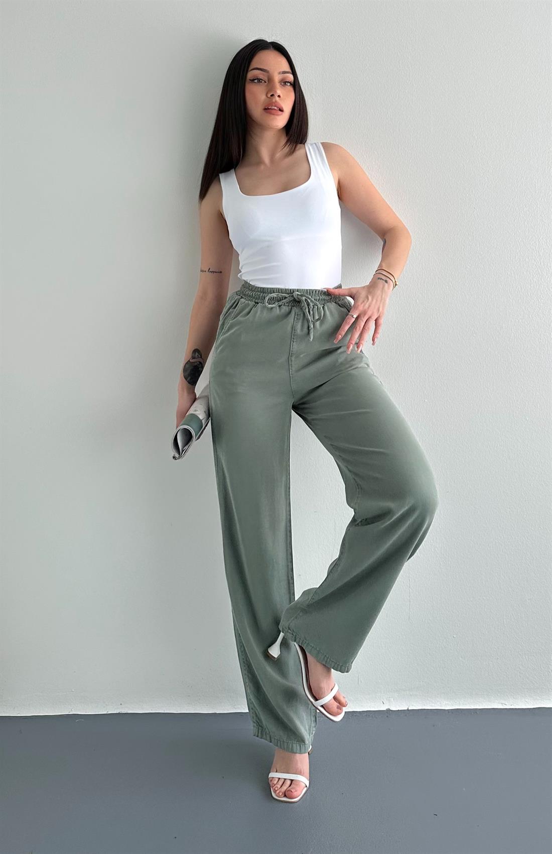 Tensel Bol Paça Pantolon HAKİ