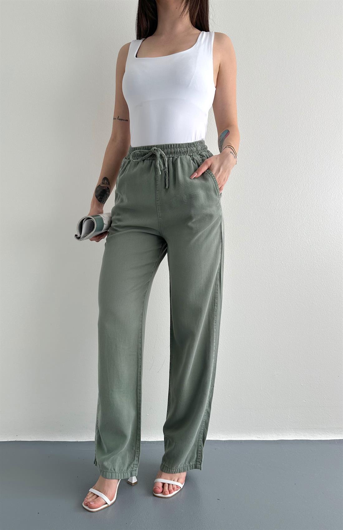 Tensel Bol Paça Pantolon HAKİ