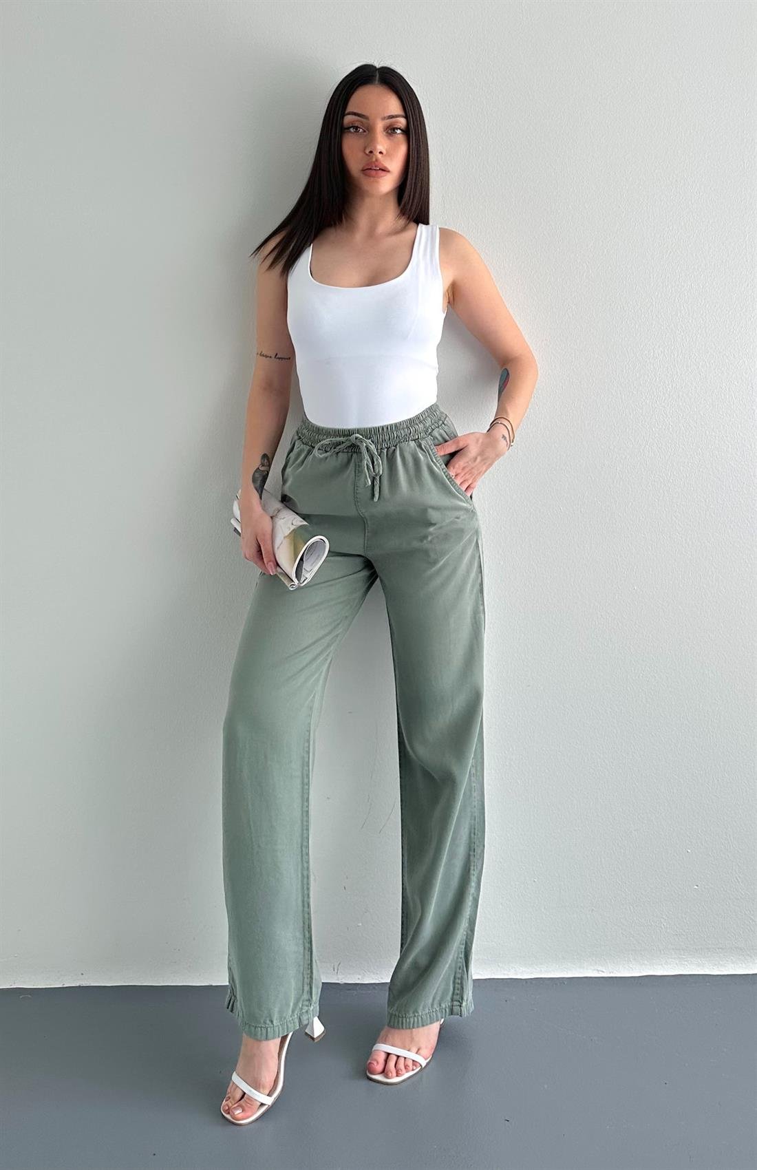 Tensel Bol Paça Pantolon HAKİ