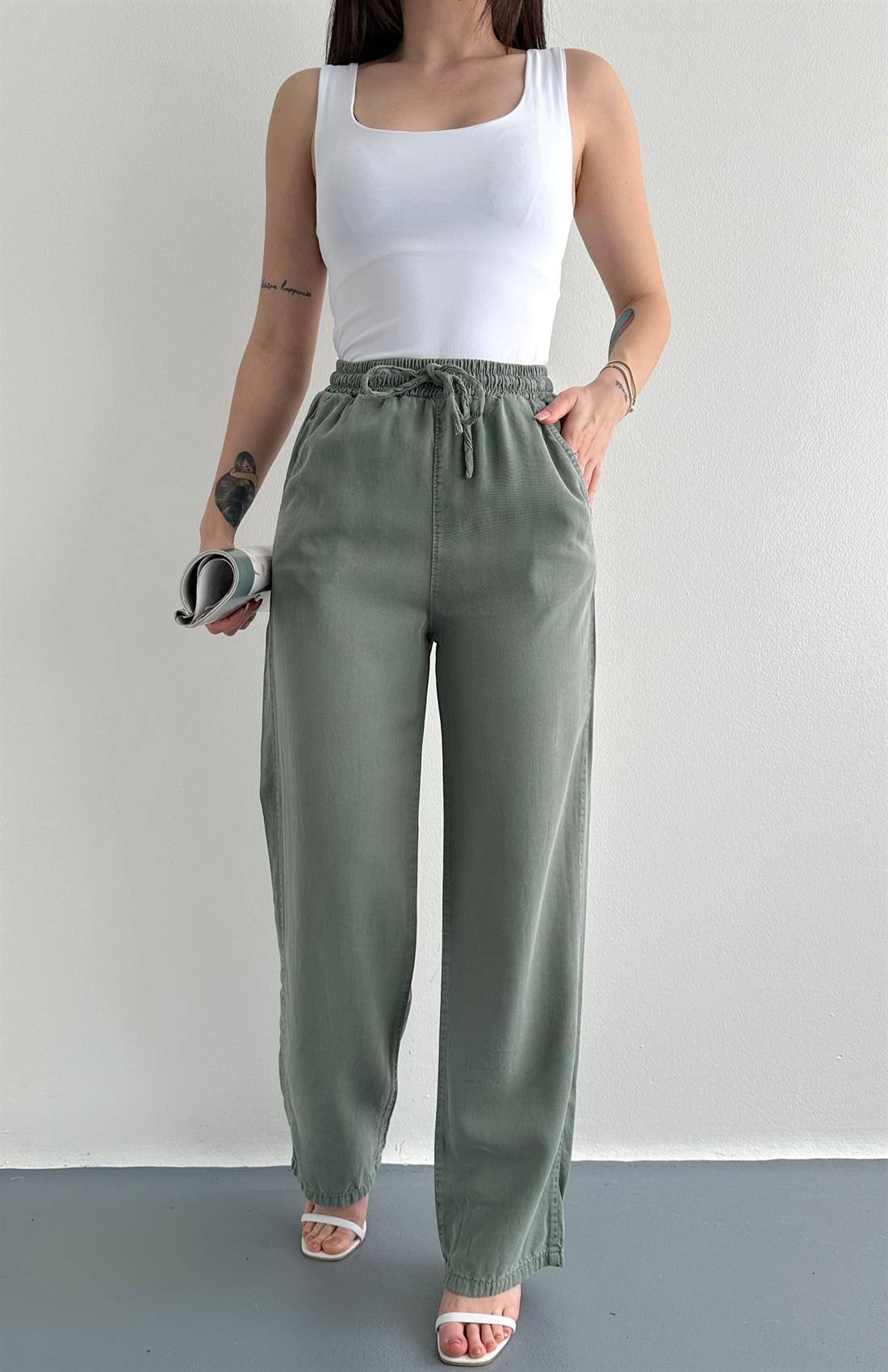 Tensel Bol Paça Pantolon HAKİ