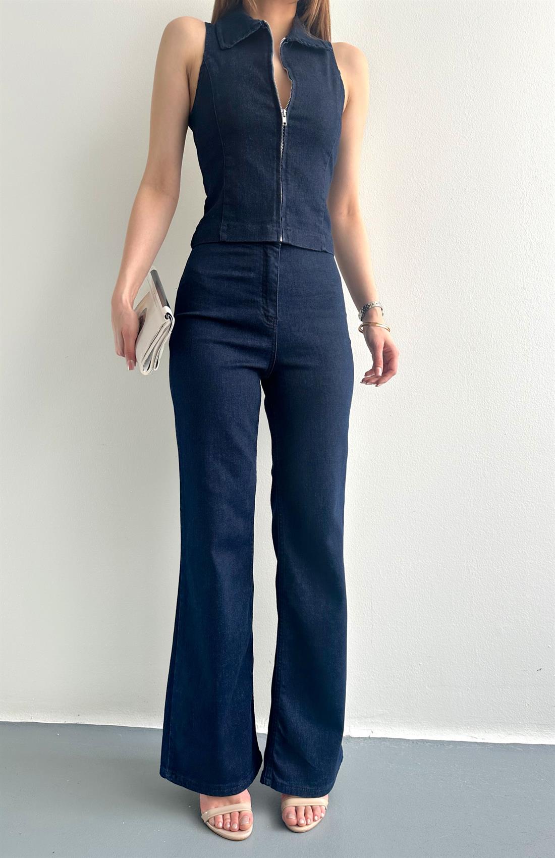 Yüksek Bel Denim Pantolon LACİVERT