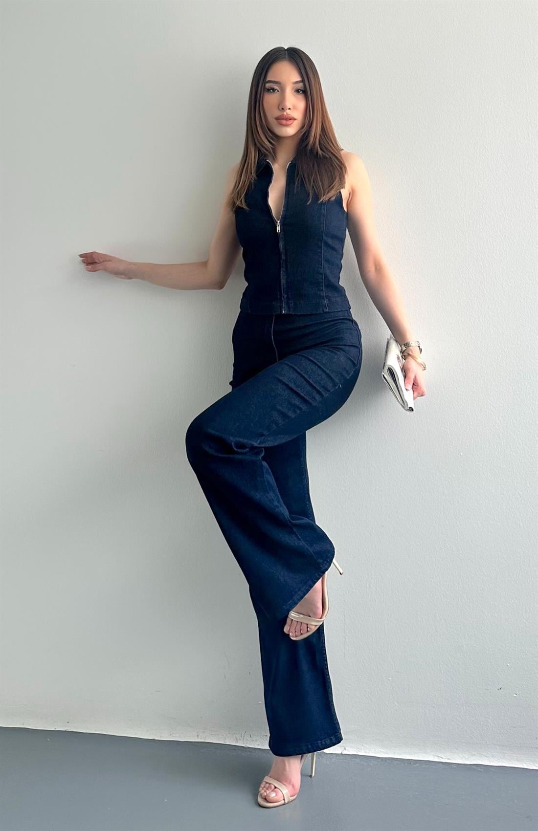 Yüksek Bel Denim Pantolon LACİVERT