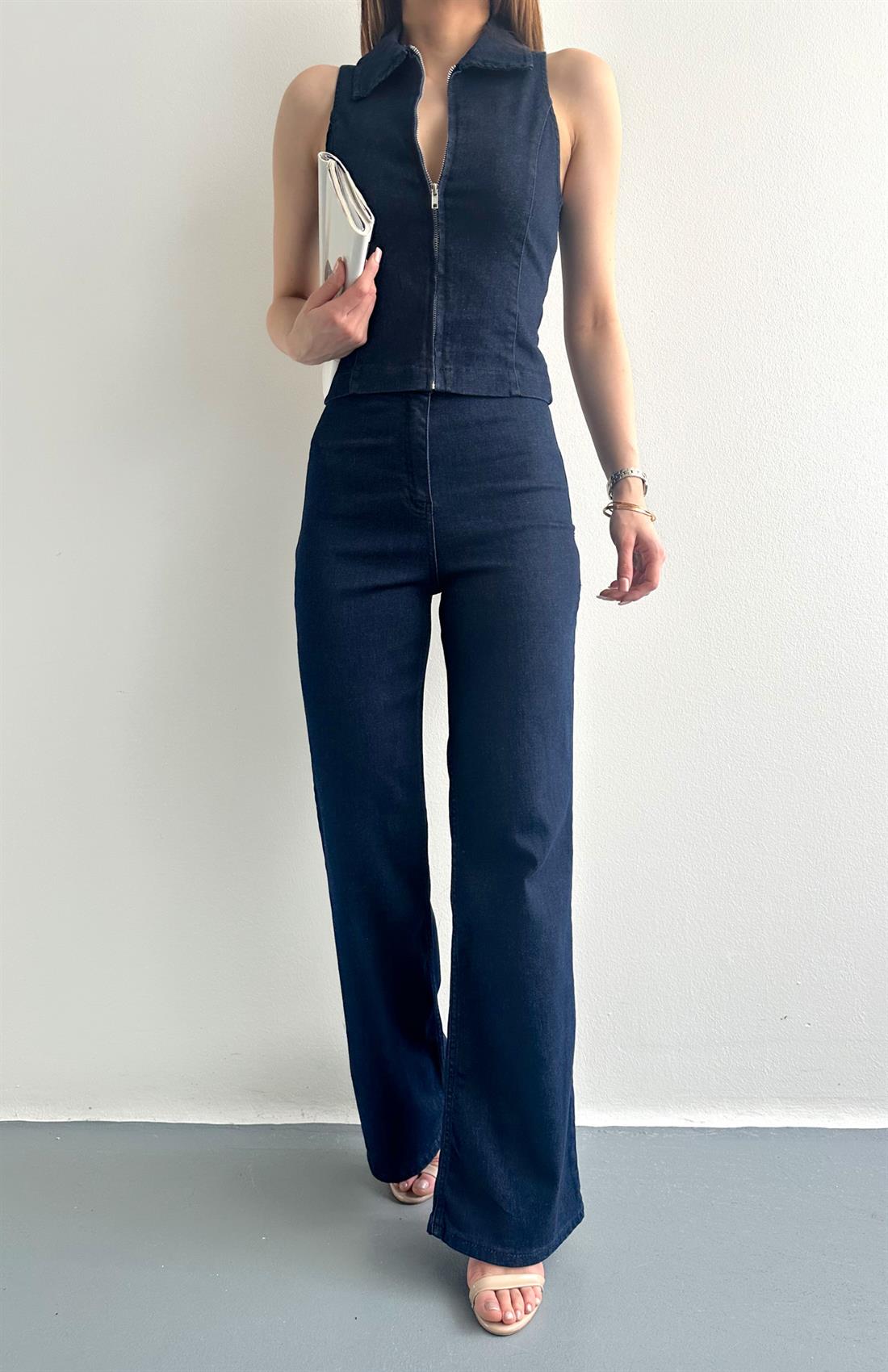 Yüksek Bel Denim Pantolon LACİVERT
