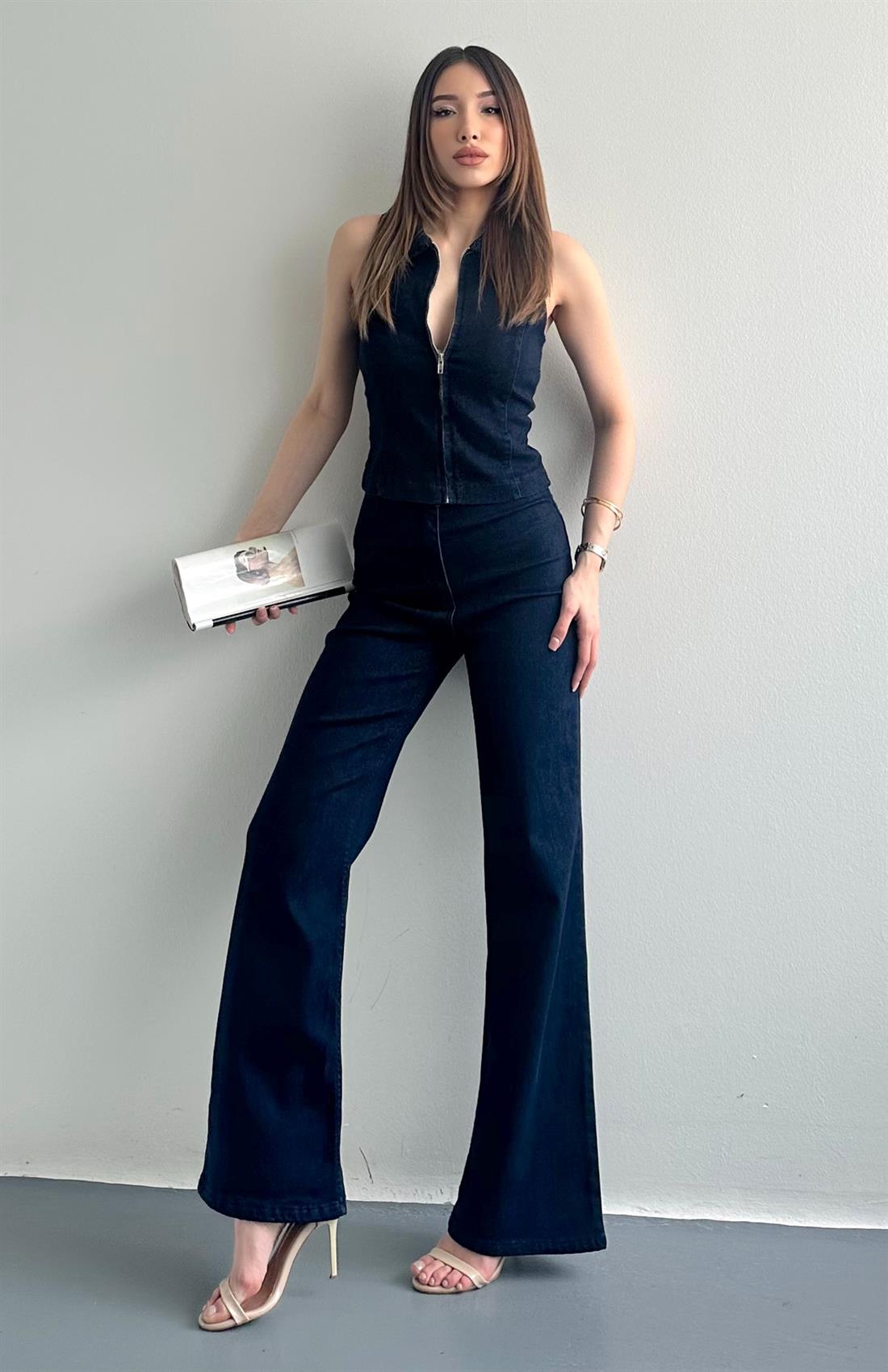Yüksek Bel Denim Pantolon LACİVERT