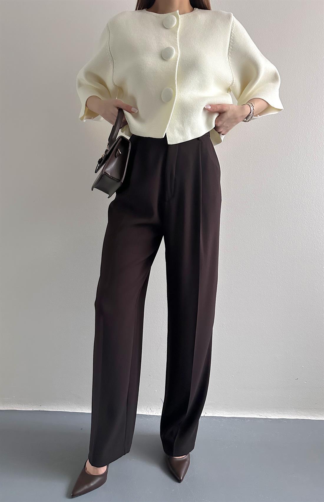 Yüksek Bel Pantolon KOYU KAHVE