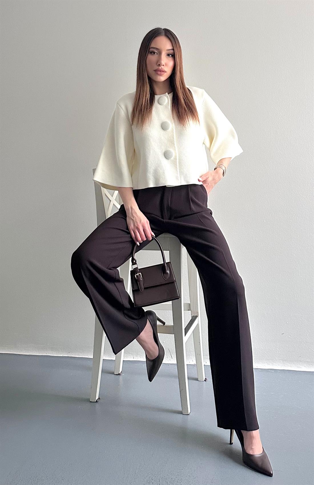 Yüksek Bel Pantolon KOYU KAHVE