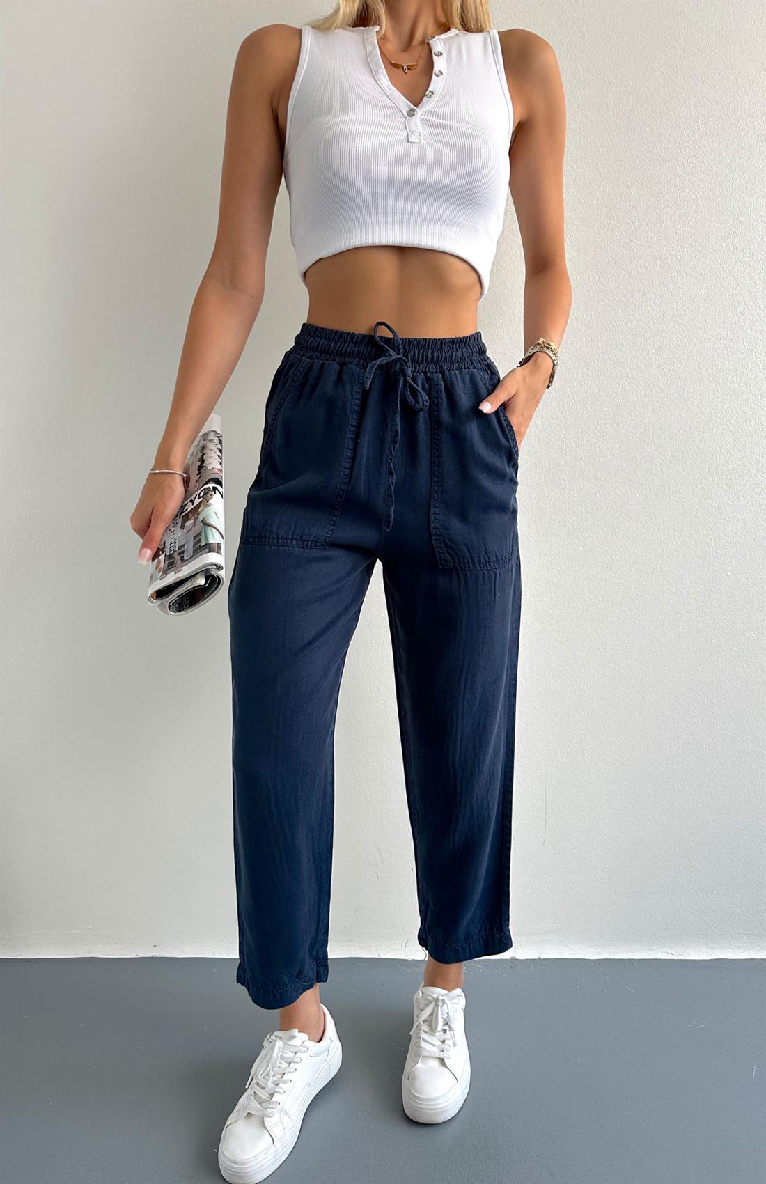 Arka Cepli Pantolon LACİVERT