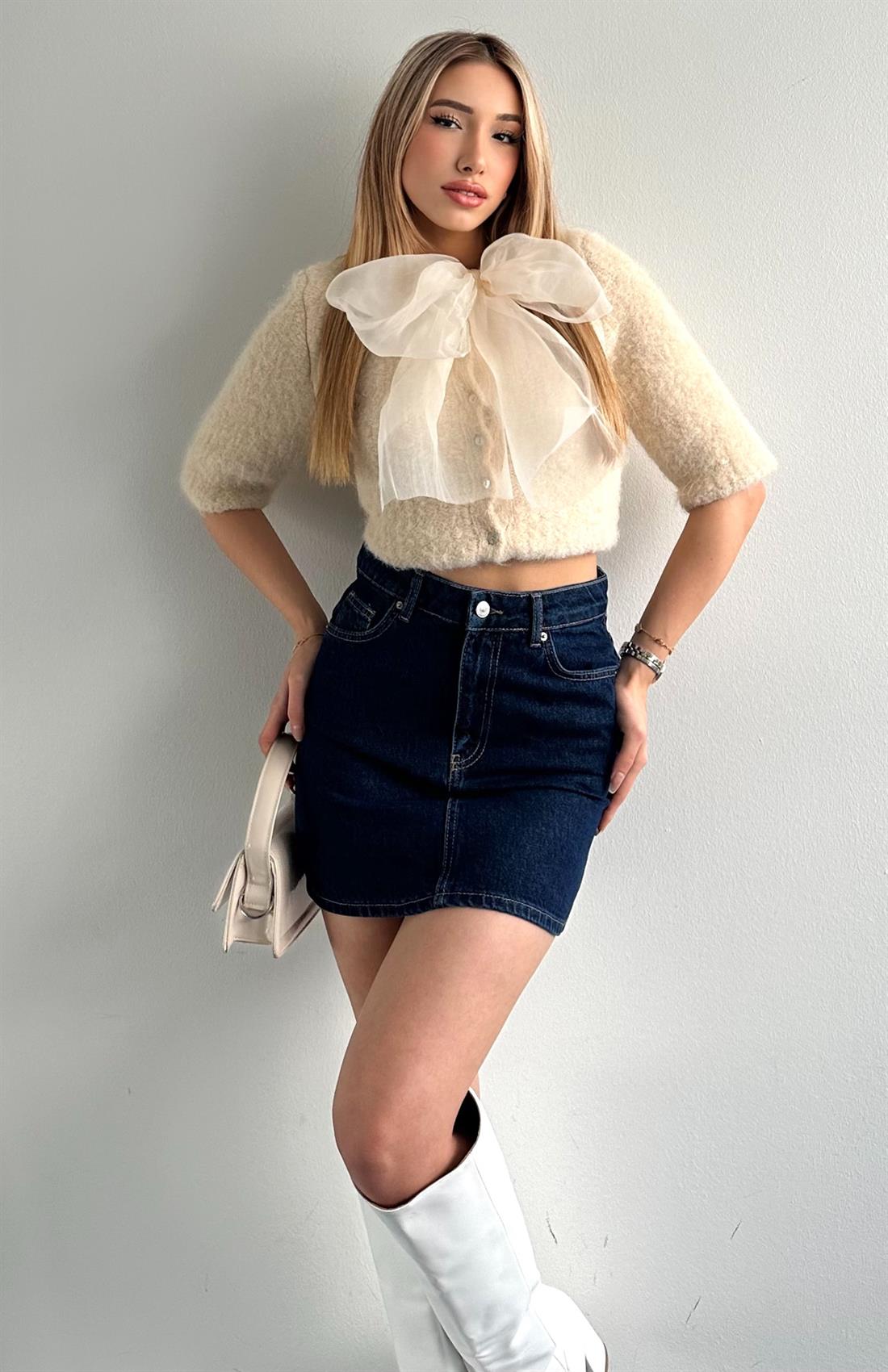 Rins Yıkama Mini Etek LACİVERT