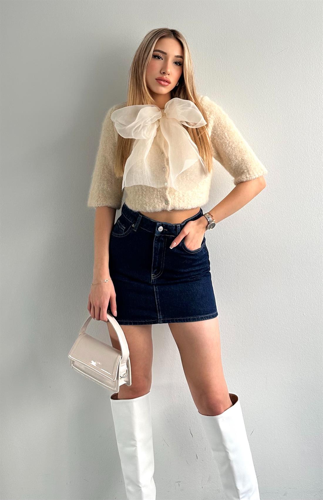 Rins Yıkama Mini Etek LACİVERT