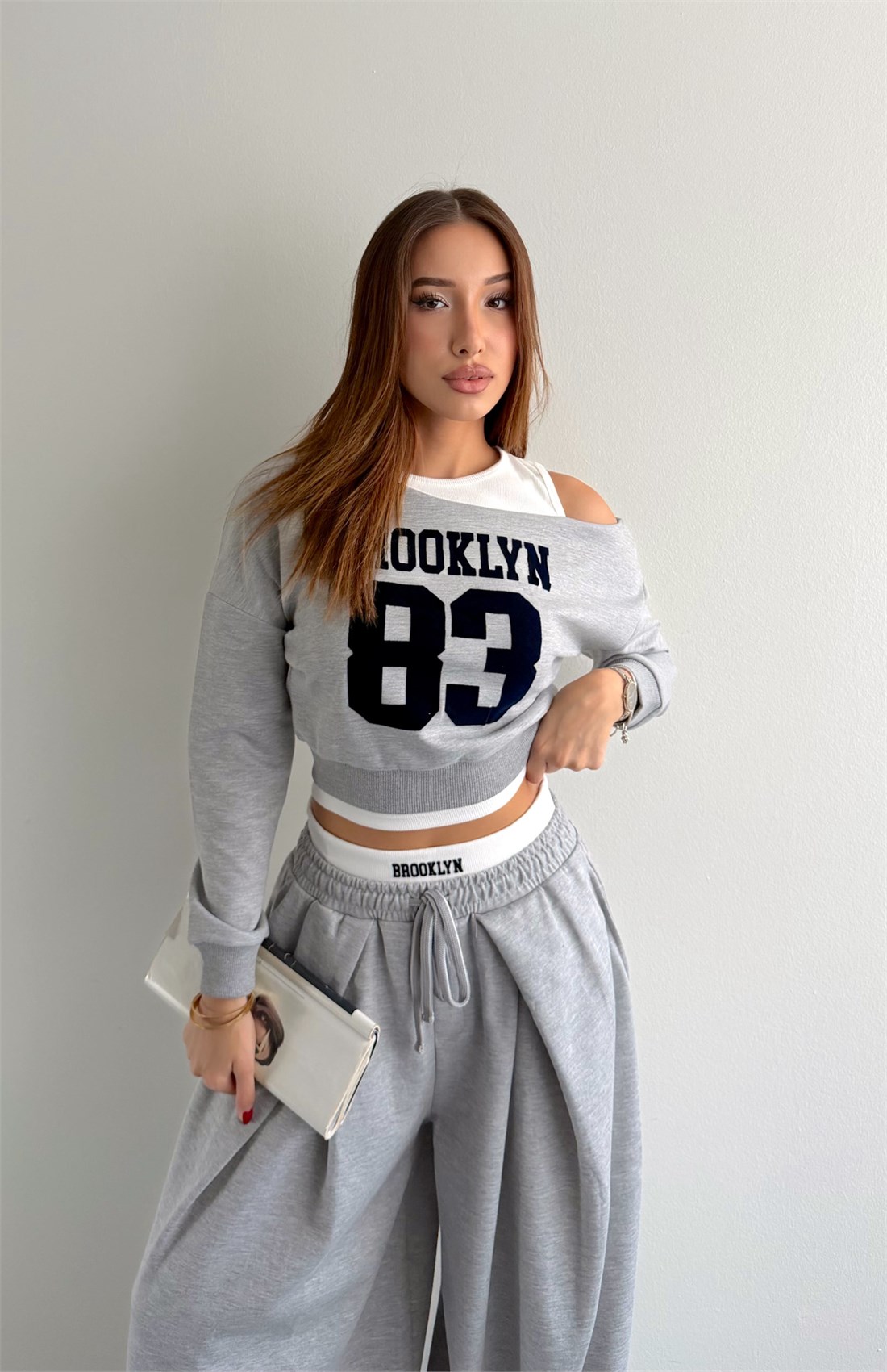 Asimetrik Atlet Detaylı Sweatshırt GRİ