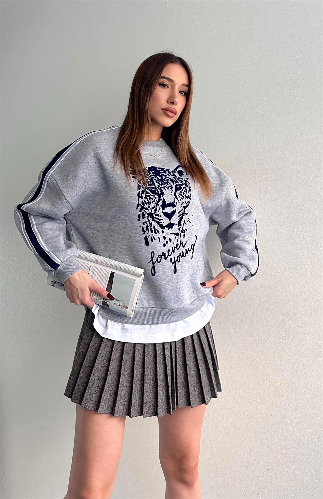 Baskı Detaylı Sweatshırt GRİ