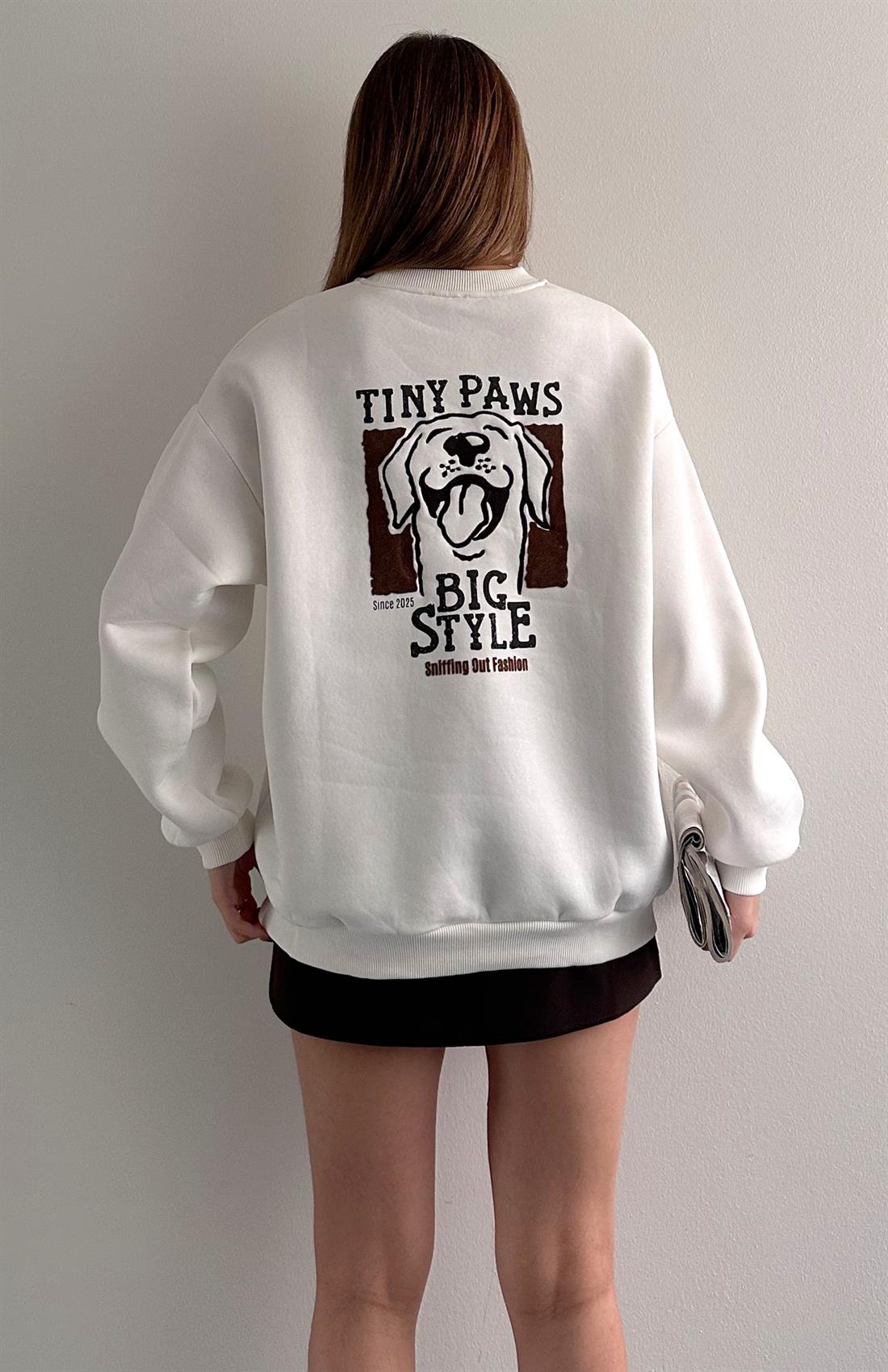 Baskı Ve Nakiş Detaylı Sweatshırt EKRU