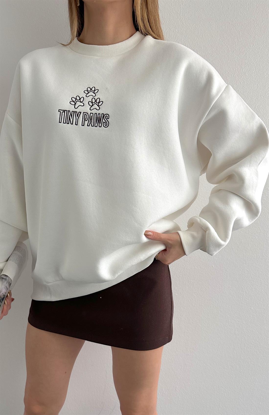 Baskı Ve Nakiş Detaylı Sweatshırt EKRU