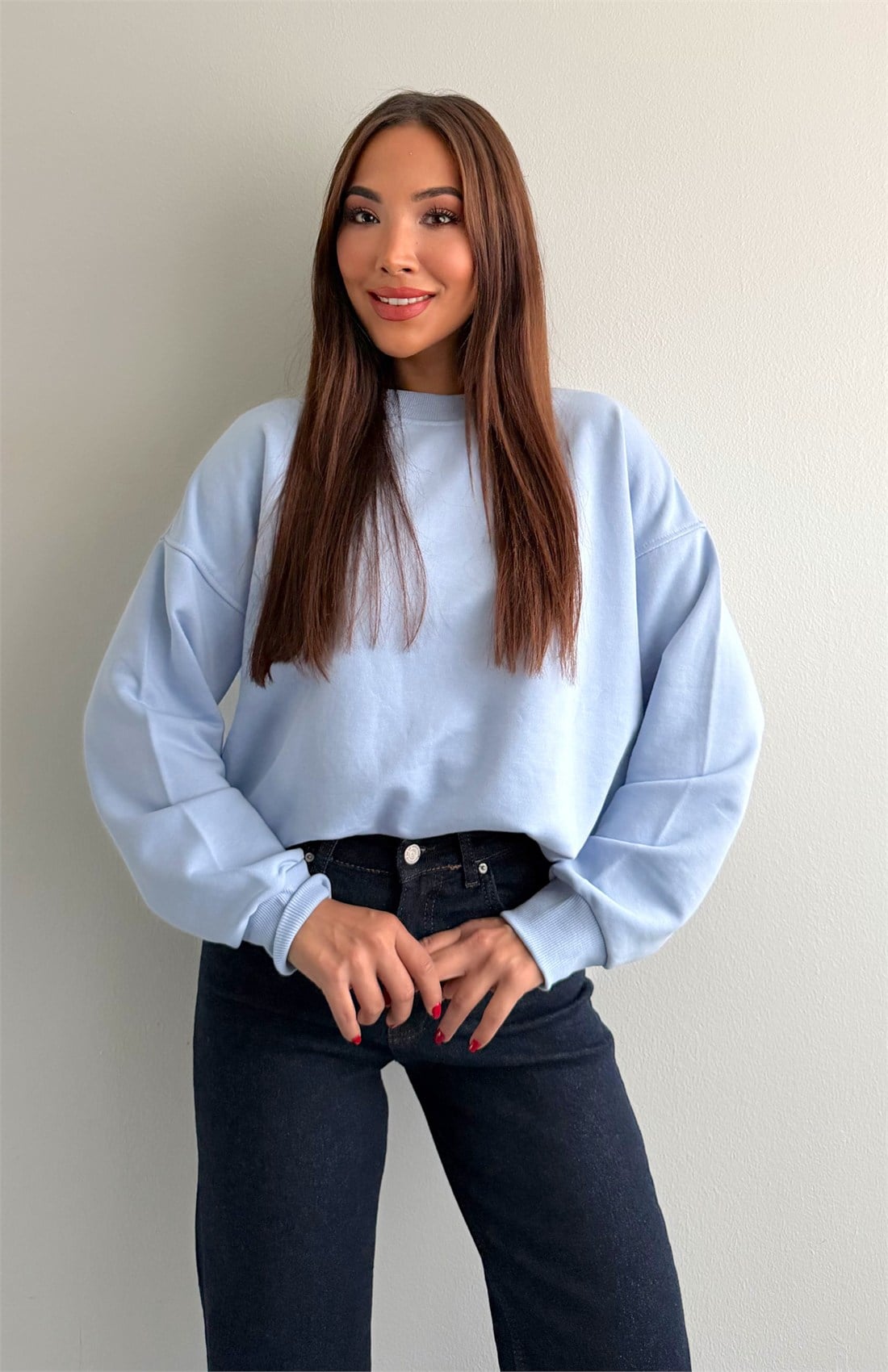 Bisiklet Yaka Oversize Sweatshırt MAVİ