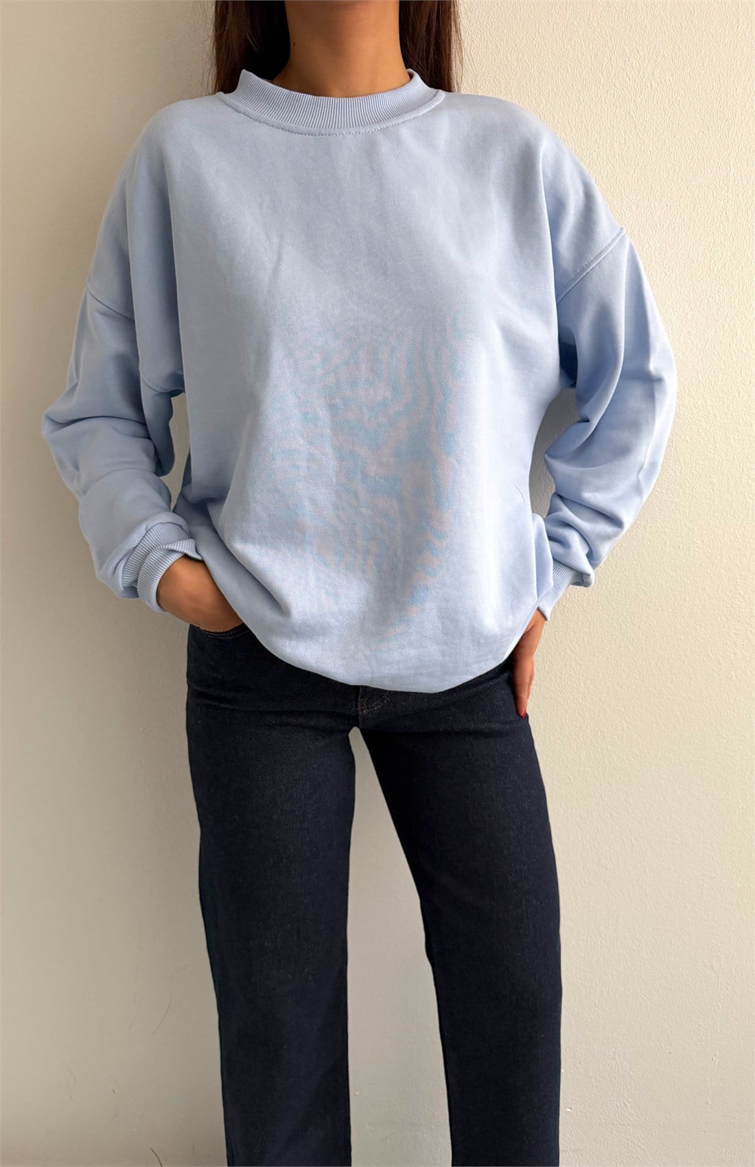Bisiklet Yaka Oversize Sweatshırt MAVİ