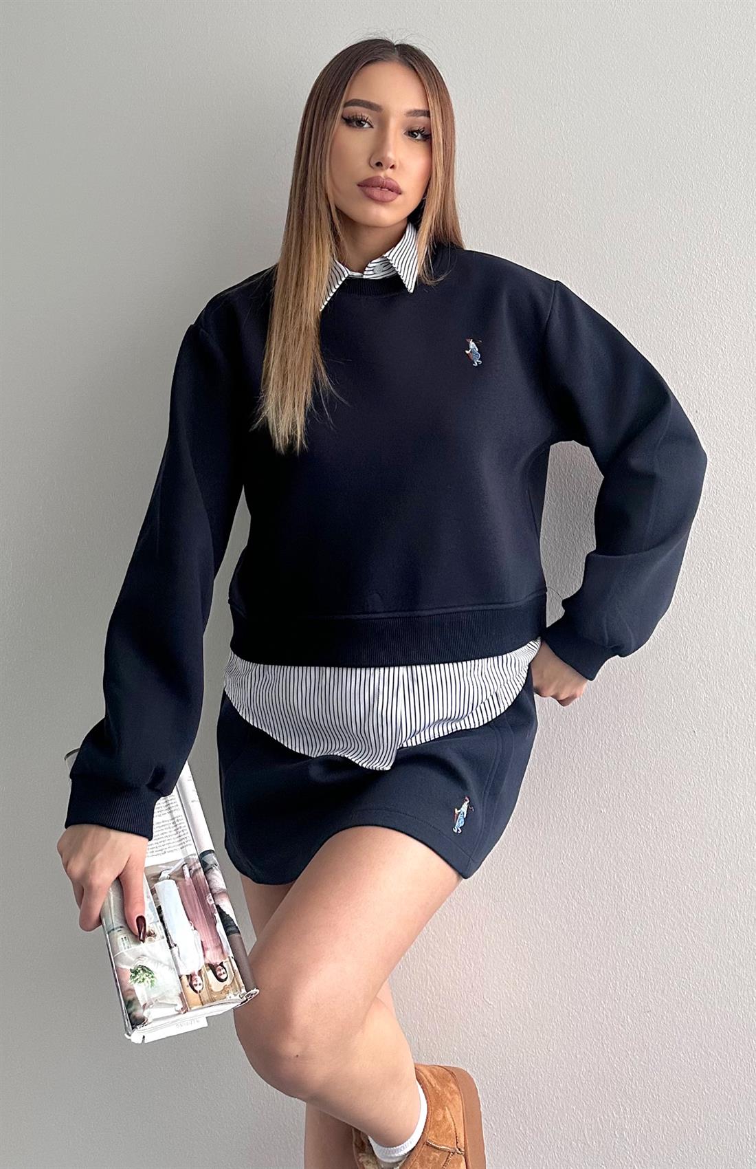 Çizgi Detaylı Sweatshırt LACİVERT