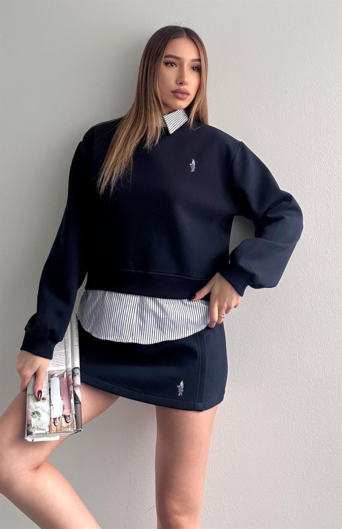 Çizgi Detaylı Sweatshırt LACİVERT