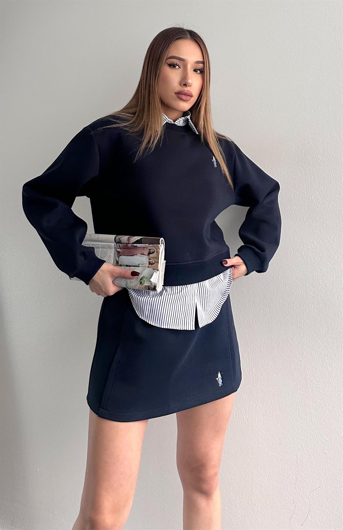 Çizgi Detaylı Sweatshırt LACİVERT