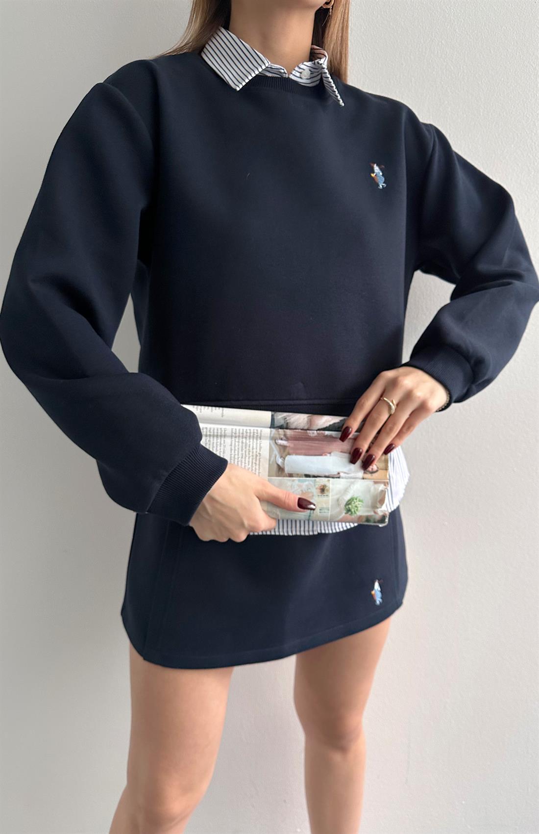 Çizgi Detaylı Sweatshırt LACİVERT