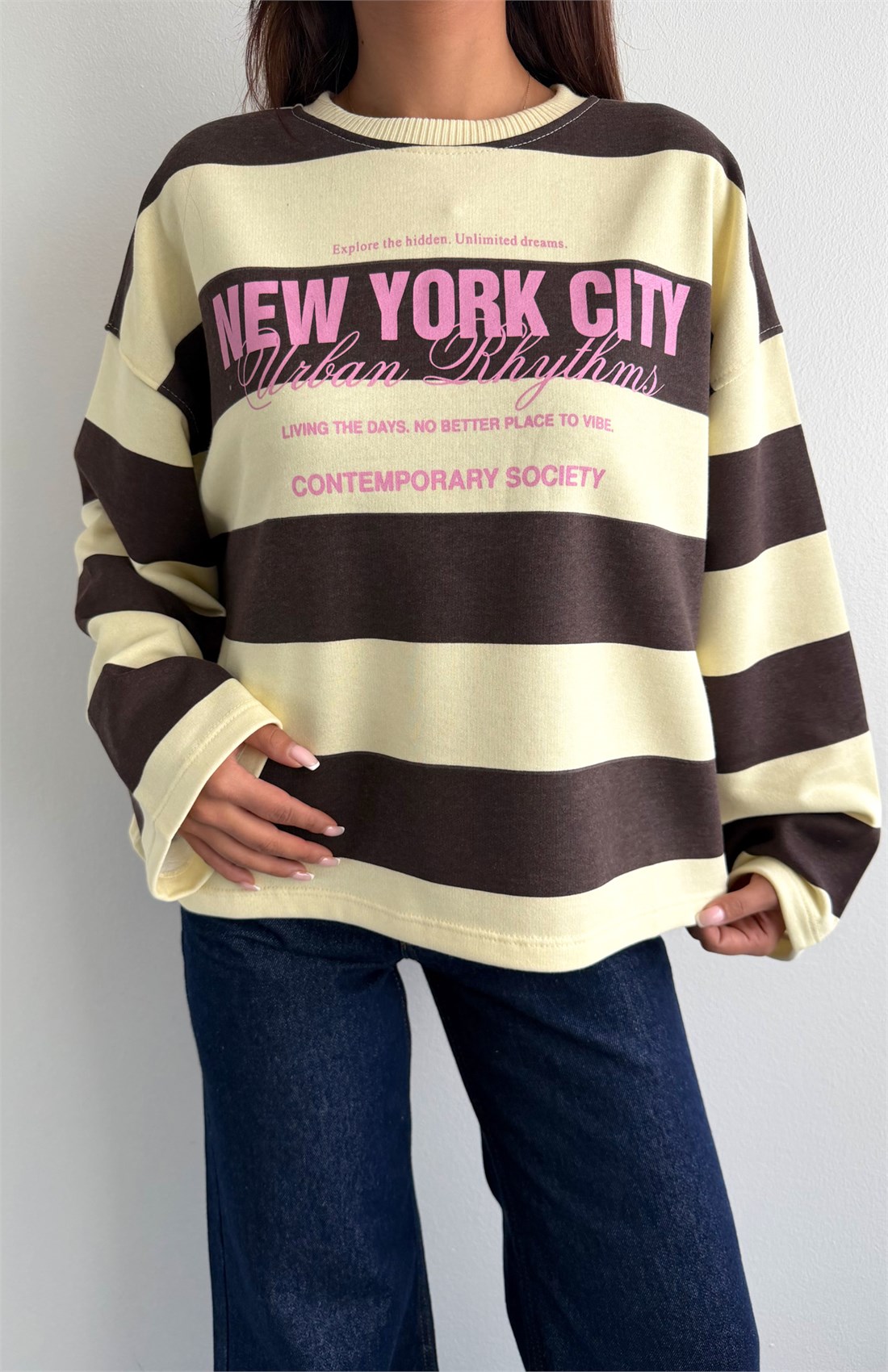 Çizgili Newyork Yazılı SARI