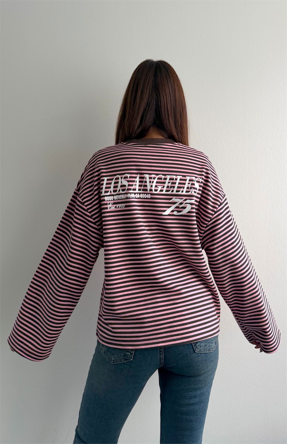Çizgili Sweatshırt PEMBE