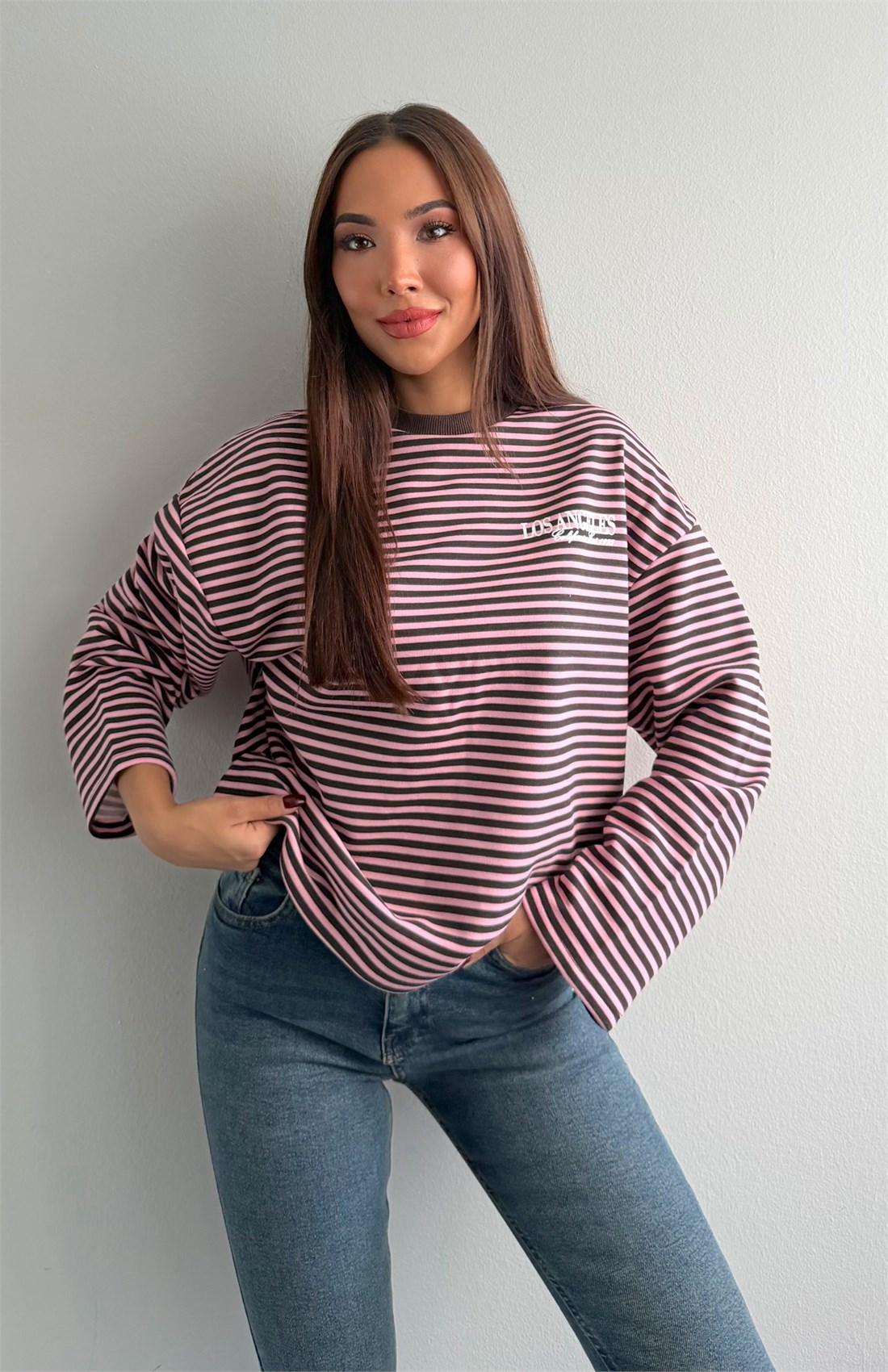 Çizgili Sweatshırt PEMBE